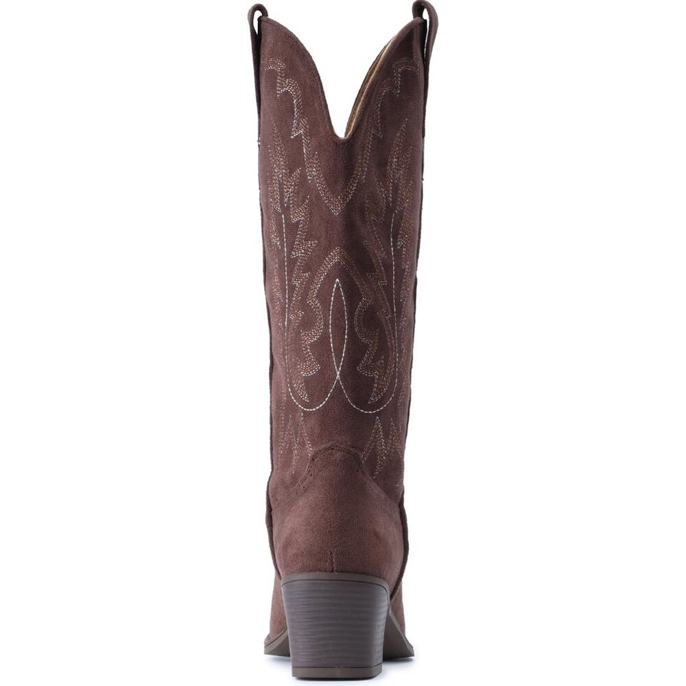 Women's Coffee IUV Cowboy Boots Western Mid Calf Snip Toe Heel Cowgirl Boots - Picture 4 of 5